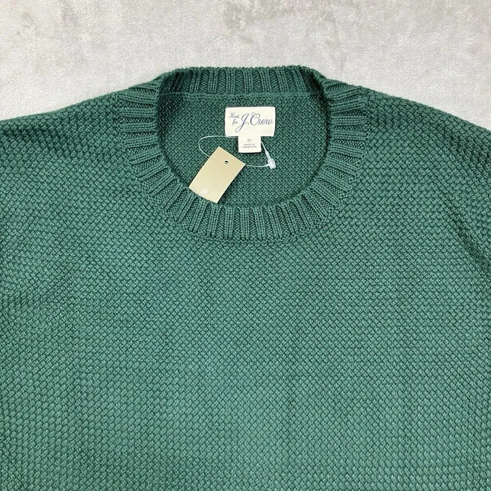 J Crew Sweater Mens S Green Crewneck Premium Basket-stitch Cotton Smart Casual
